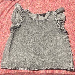 Gray Denim Ruffled Sleeve Women’s Top